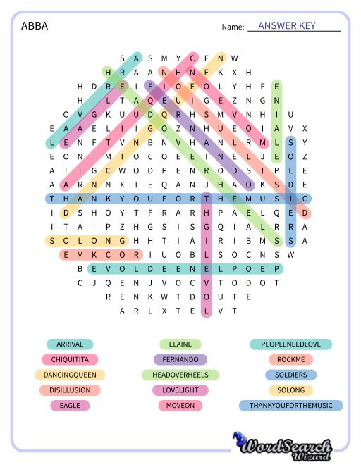 ABBA Word Search Puzzle