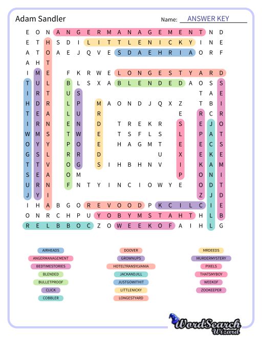 Adam Sandler Word Search Puzzle