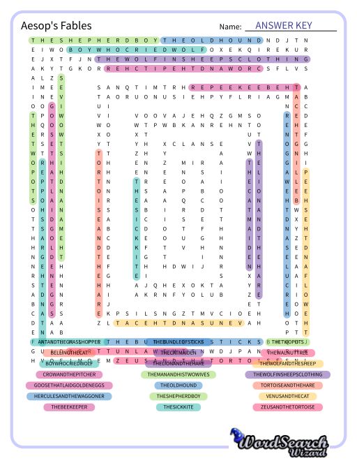 Aesop's Fables Word Search Puzzle