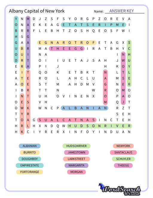 Albany Capital of New York Word Search Puzzle