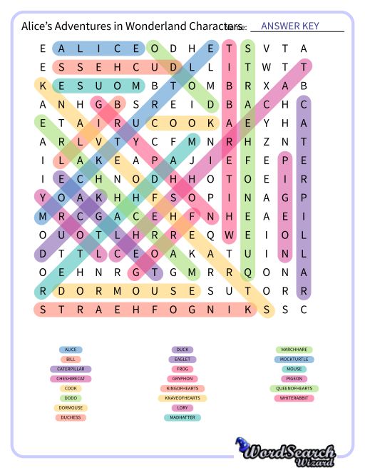 Alice’s Adventures in Wonderland Characters Word Search Puzzle