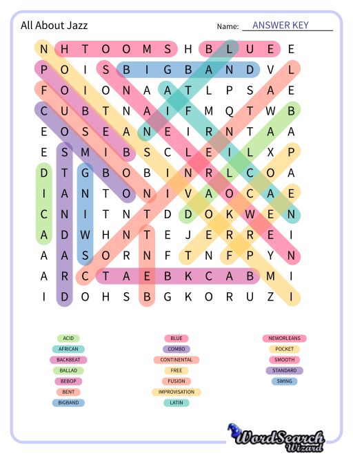 All About Jazz Word Search Puzzle