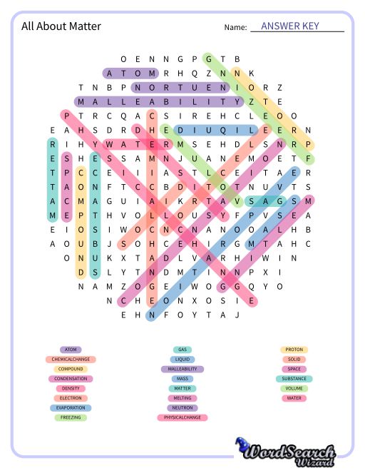 All About Matter Word Search Puzzle