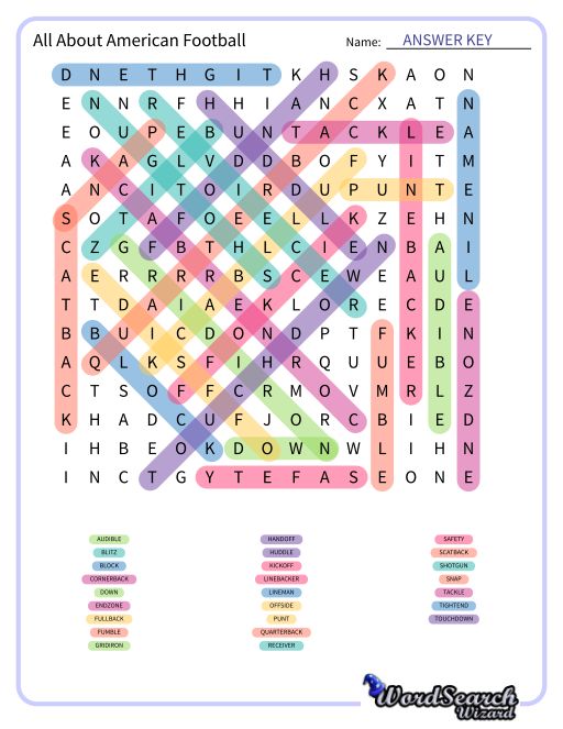 All About American Football Word Search Puzzle