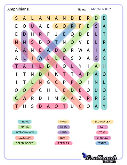 Amphibians! Word Search Puzzle