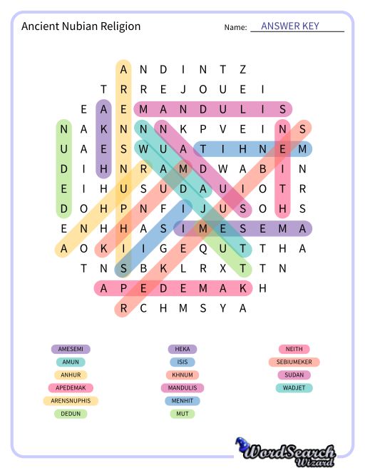 Ancient Nubian Religion Word Search Puzzle