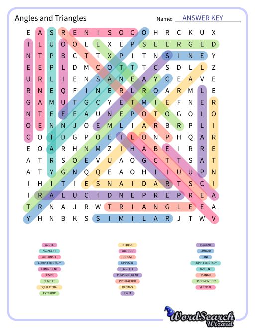 Word Search Puzzle Angles And Triangles