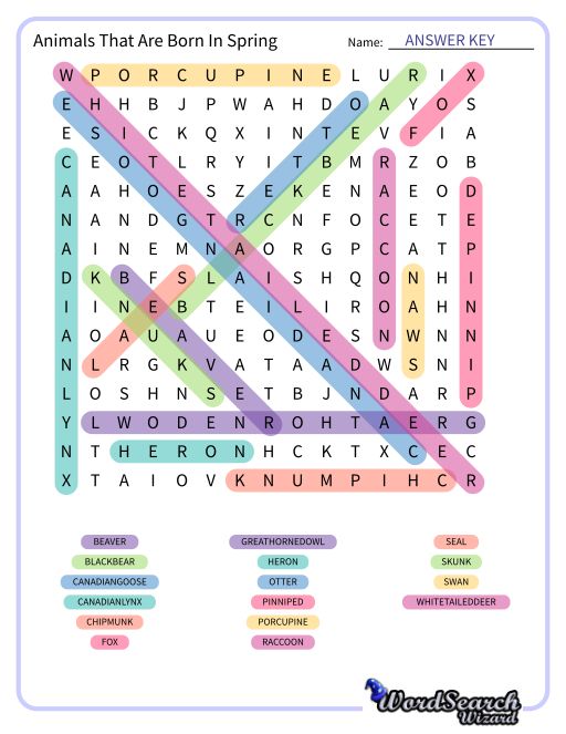 Animals That Are Born In Spring Word Search Puzzle