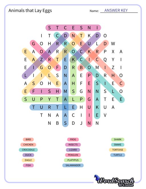 Animals that Lay Eggs Word Search Puzzle