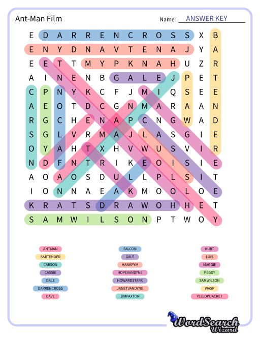 Ant-Man Film Word Search Puzzle
