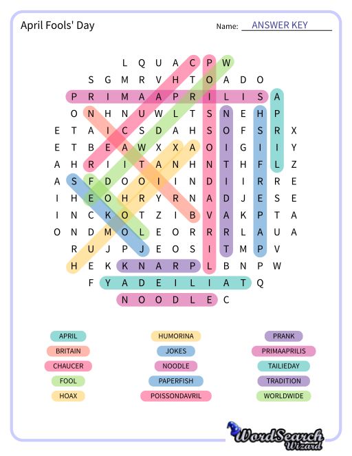 April Fools' Day Word Search Puzzle