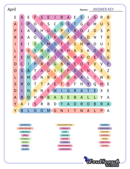 April Word Search Puzzle