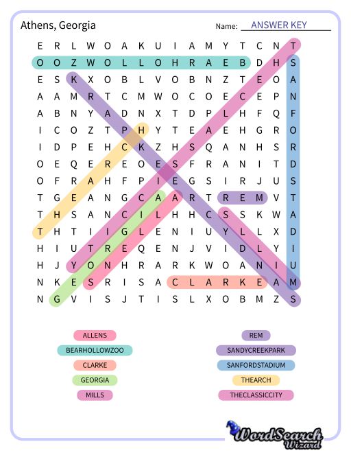 Athens, Georgia Word Search Puzzle