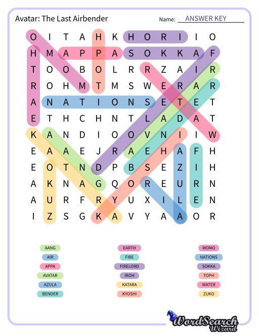 Avatar: The Last Airbender Word Search Puzzle