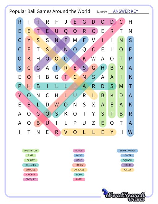 Popular Ball Games Around the World Word Search Puzzle