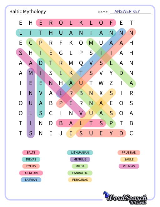 Baltic Mythology Word Search Puzzle