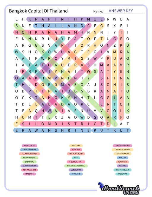 Bangkok Capital Of Thailand Word Search Puzzle