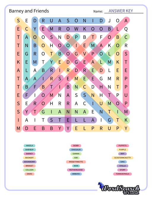 Barney and Friends Word Search Puzzle