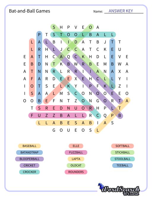 Bat-and-Ball Games Word Search Puzzle