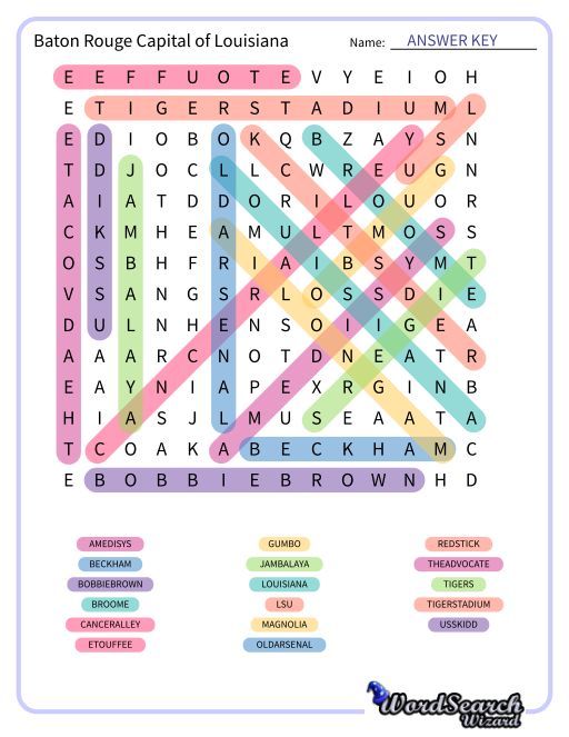 Baton Rouge Capital of Louisiana Word Search Puzzle
