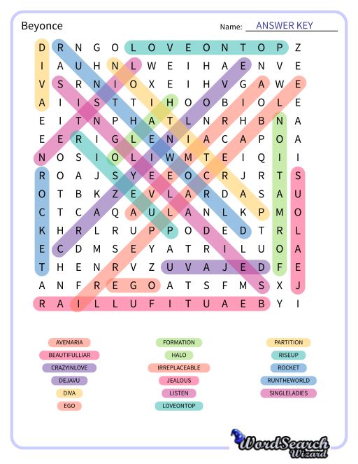 Beyonce Word Search Puzzle