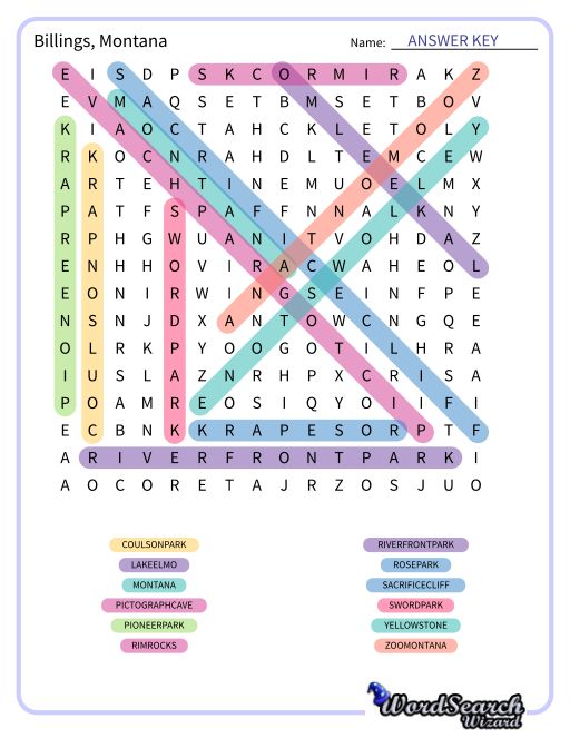 Billings, Montana Word Search Puzzle