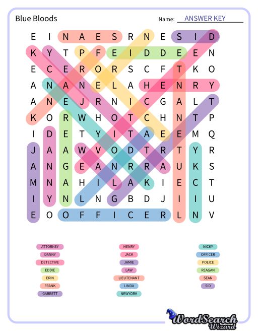 Blue Bloods Word Search Puzzle