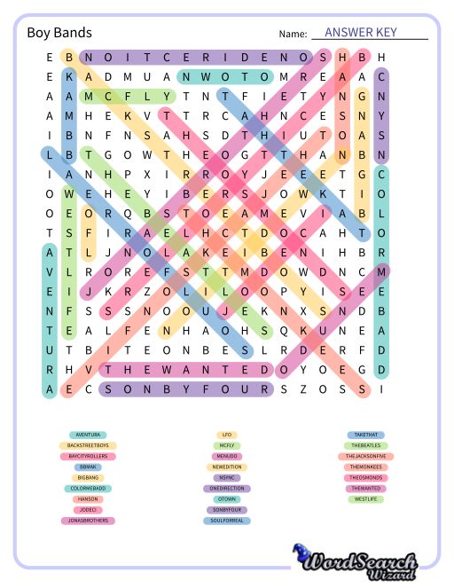 Boy Bands Word Search Puzzle