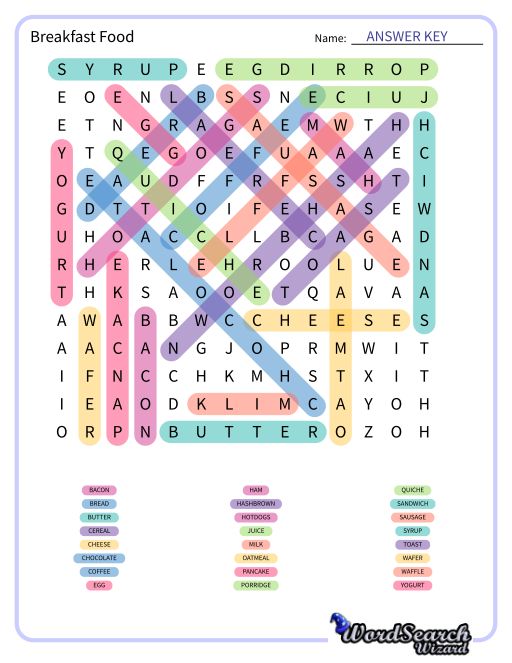 Breakfast Food Word Search Puzzle