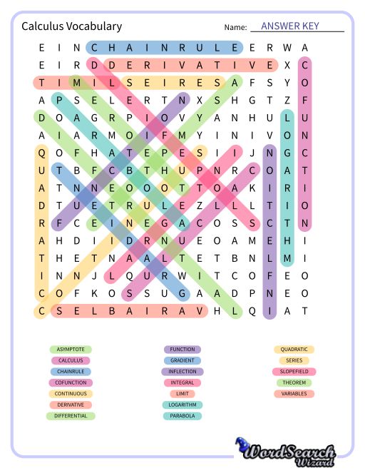 Calculus Vocabulary Word Search Puzzle
