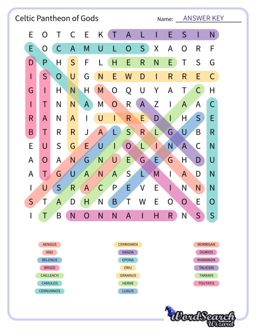 Celtic Pantheon of Gods Word Search Puzzle