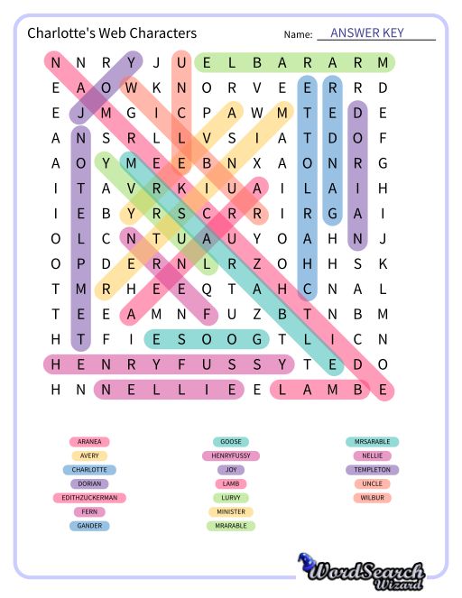 Charlotte's Web Characters Word Search Puzzle