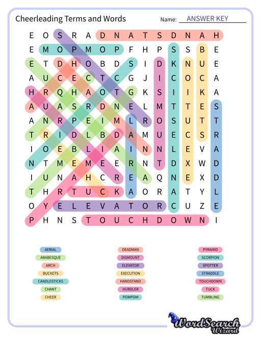 Cheerleading Terms and Words Word Search Puzzle