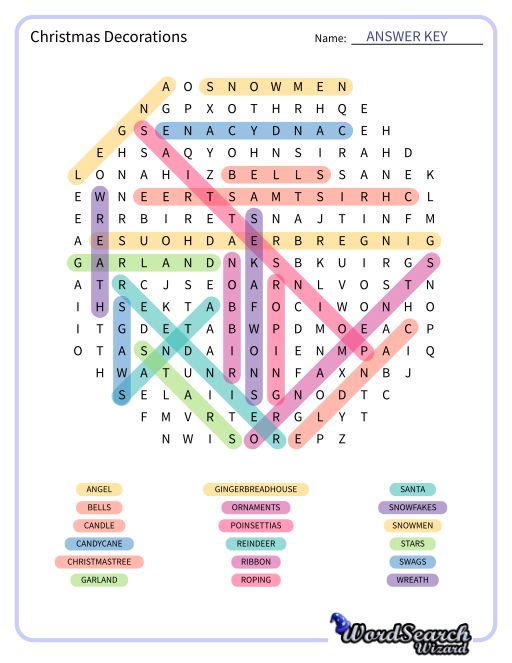 Christmas Decorations Word Search Puzzle