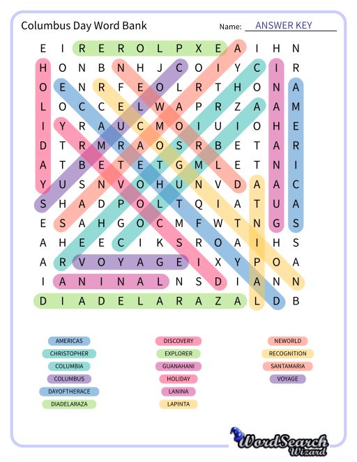 Columbus Day Word Bank Word Search Puzzle