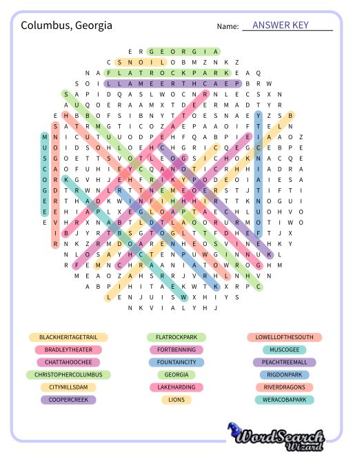 Columbus, Georgia Word Search Puzzle