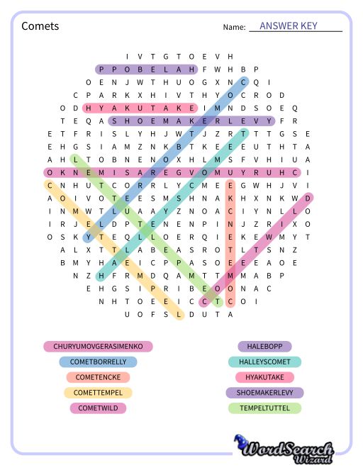 Comets Word Search Puzzle