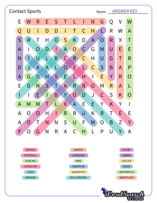 Contact Sports Word Search Puzzle