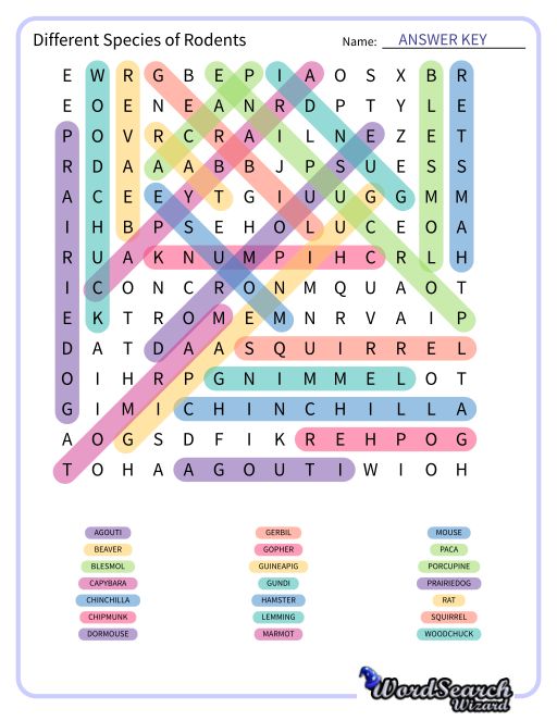 Different Species of Rodents Word Search Puzzle