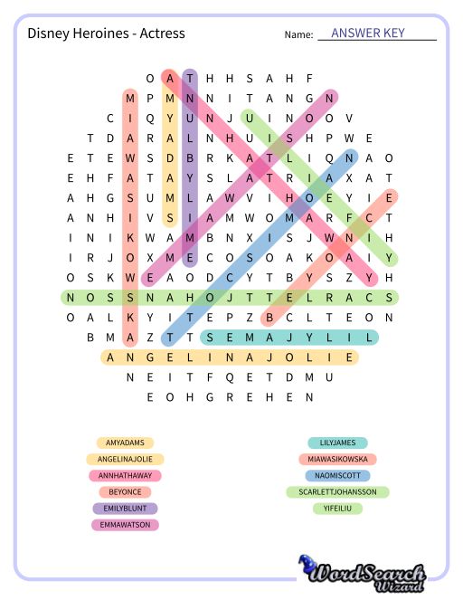 Disney Heroines - Actress Word Search Puzzle