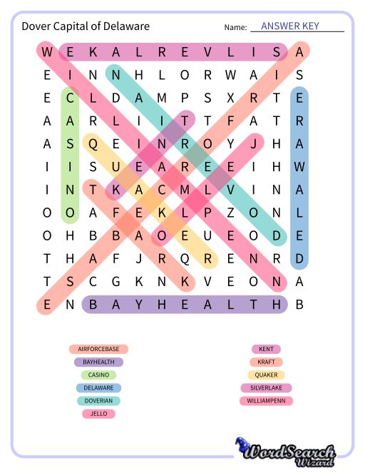 Dover Capital of Delaware Word Search Puzzle