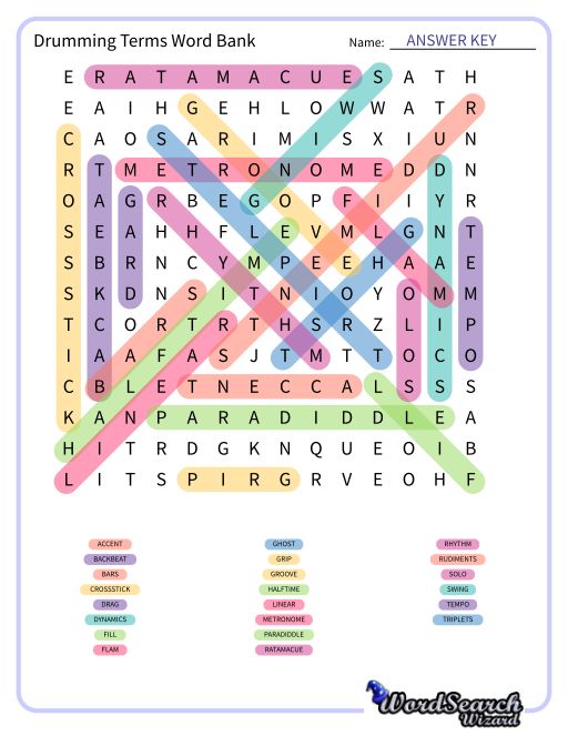 Drumming Terms Word Bank Word Search Puzzle