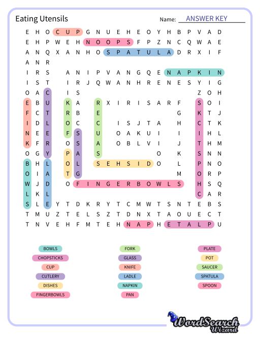 Eating Utensils Word Search Puzzle