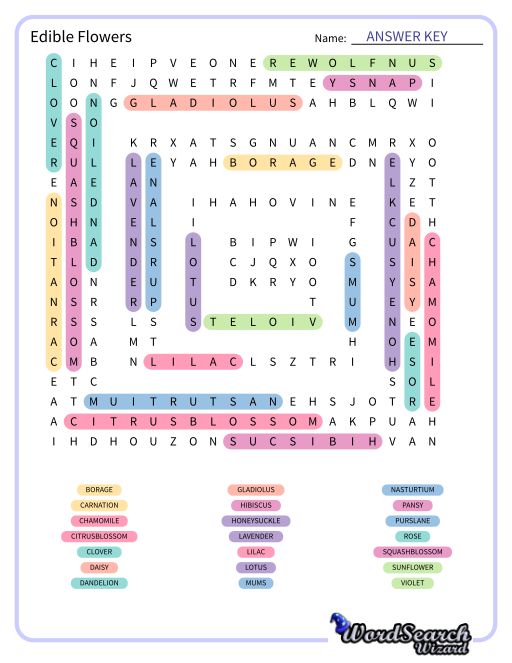 Edible Flowers Word Search Puzzle