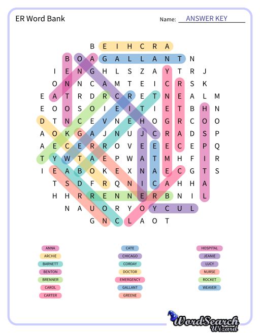 ER Word Bank Word Search Puzzle