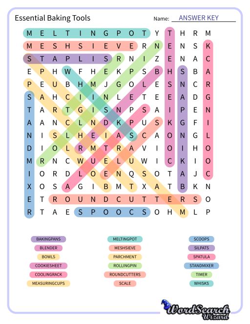 Essential Baking Tools Word Search Puzzle