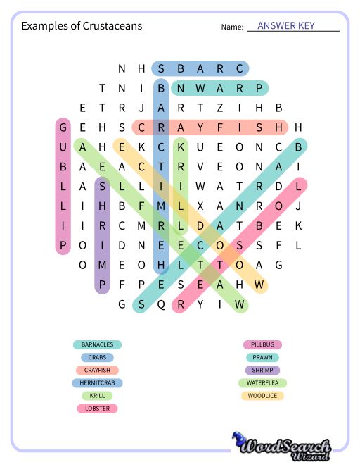 Examples of Crustaceans Word Search Puzzle