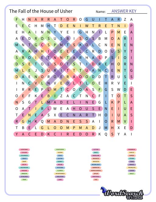 Word Search Puzzle The Fall Of The House Of Usher