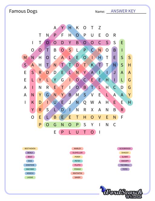 Famous Dogs Word Search Puzzle