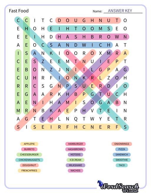Fast Food Word Search Puzzle